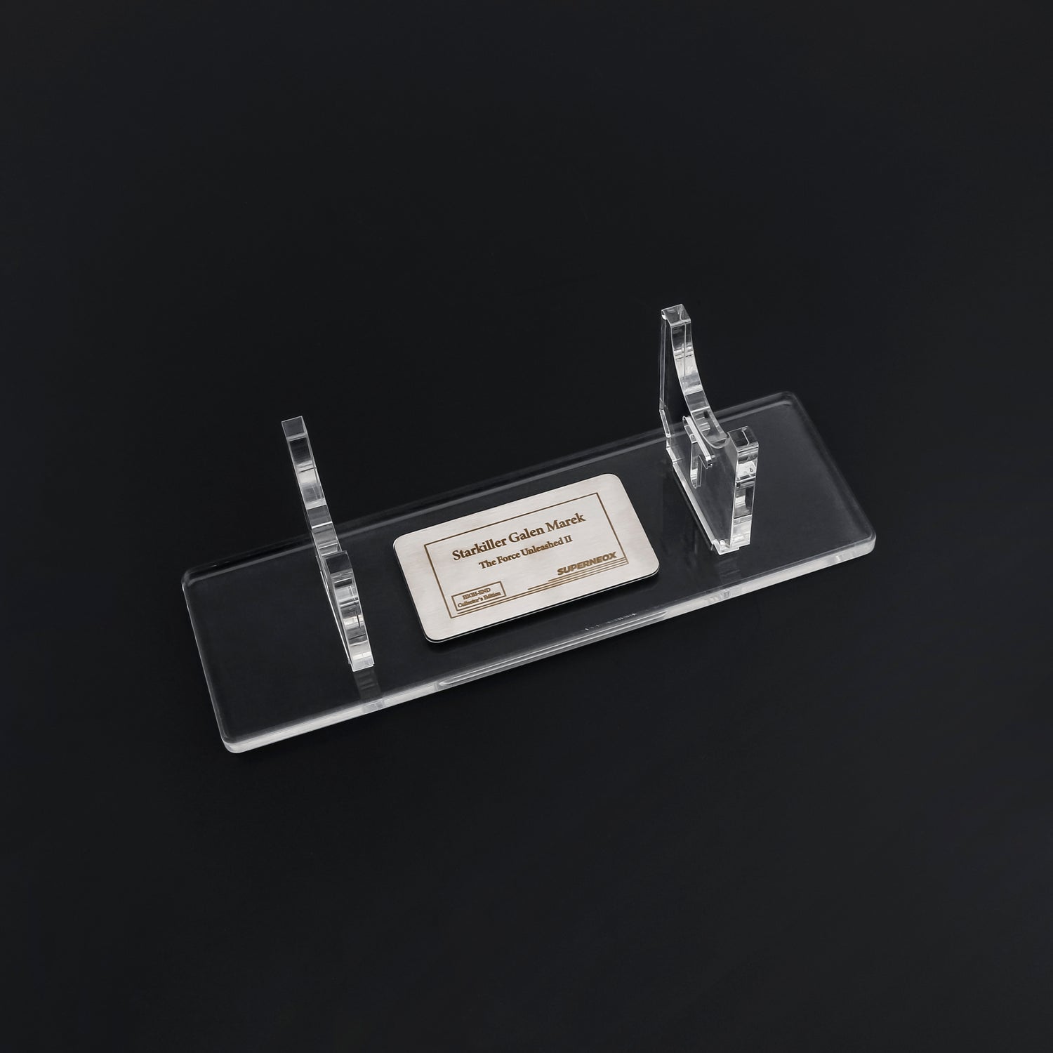 Nameplate on lightsaber stand 